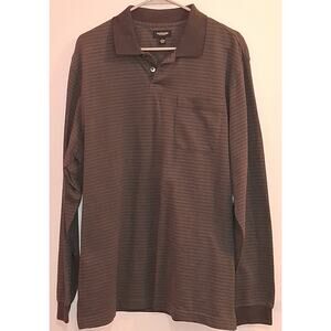 Van Heusen Men's Flex Long Sleeve Polo Shirt Gray Asymmetrical Large Pre-Owned